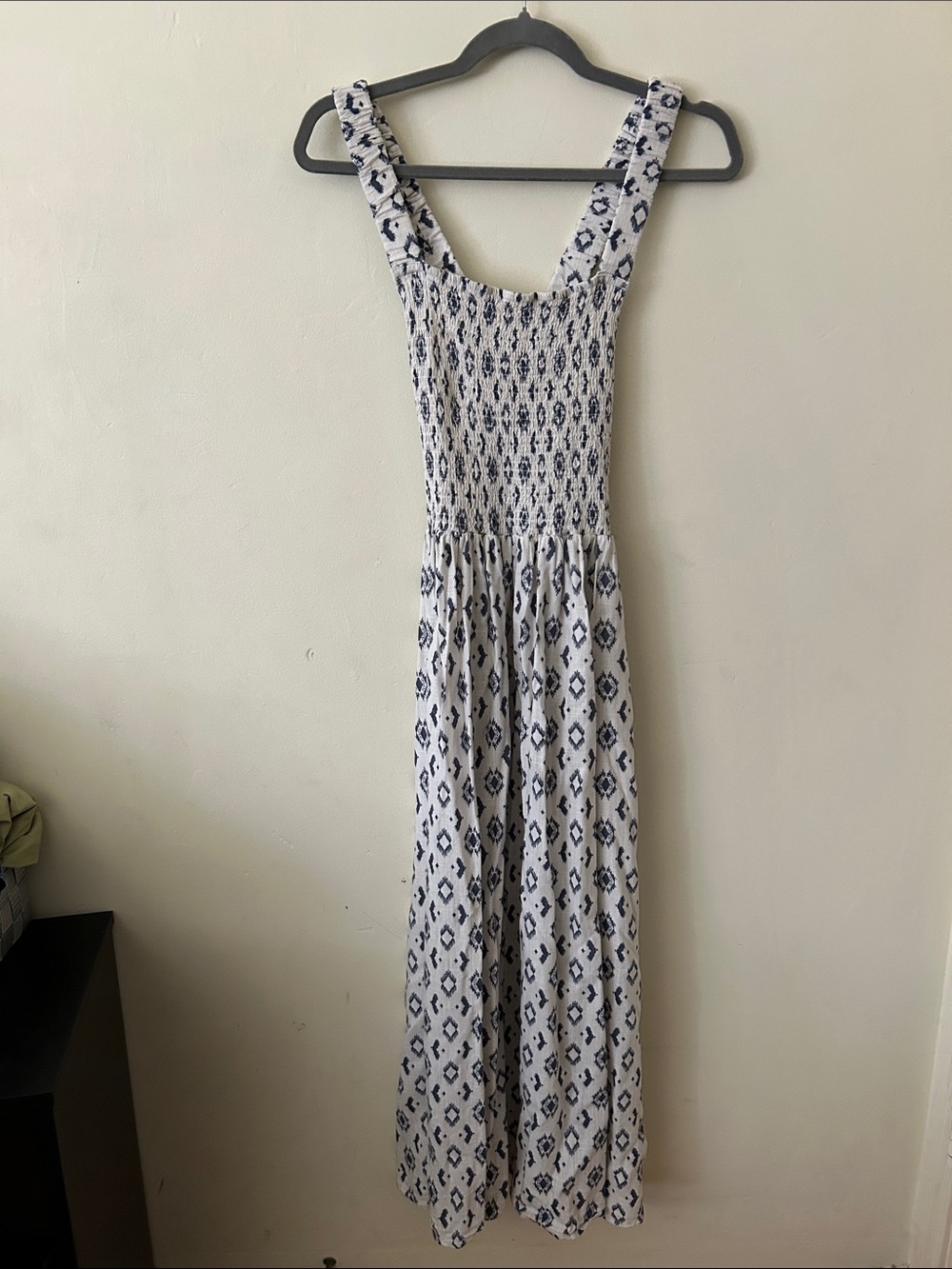 Splendid Cream Maxi Dress with Navy Geometric Print